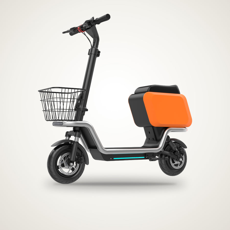 HX S20 Seated Electric Scooter with Basket – 350W, Full Suspension, 10" Tyres