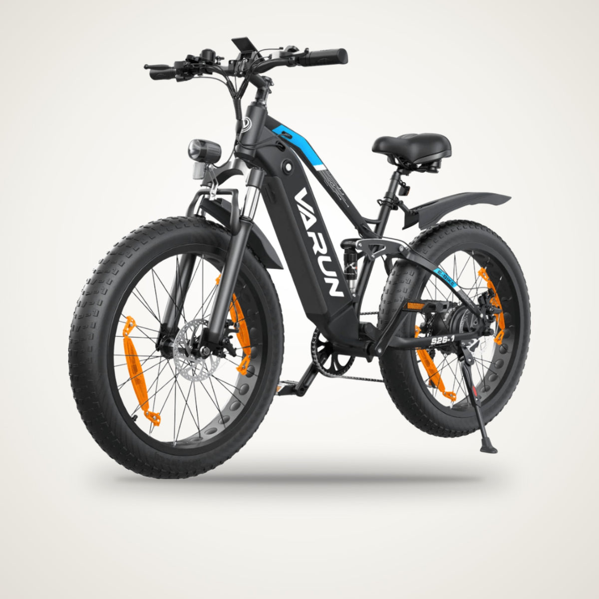 VARUN S26-1 full suspension fat tyre e-bike studio photo