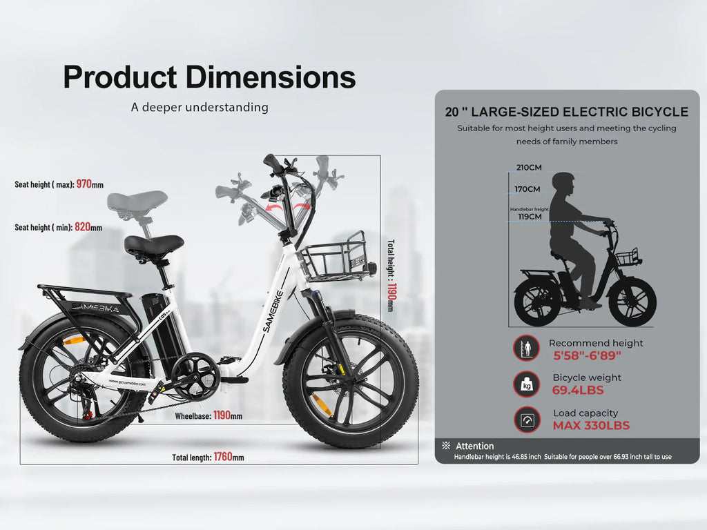 C05 Pro Step-through Folding Ebike – 36V 13Ah 55+Nm Torque 20×4.0"