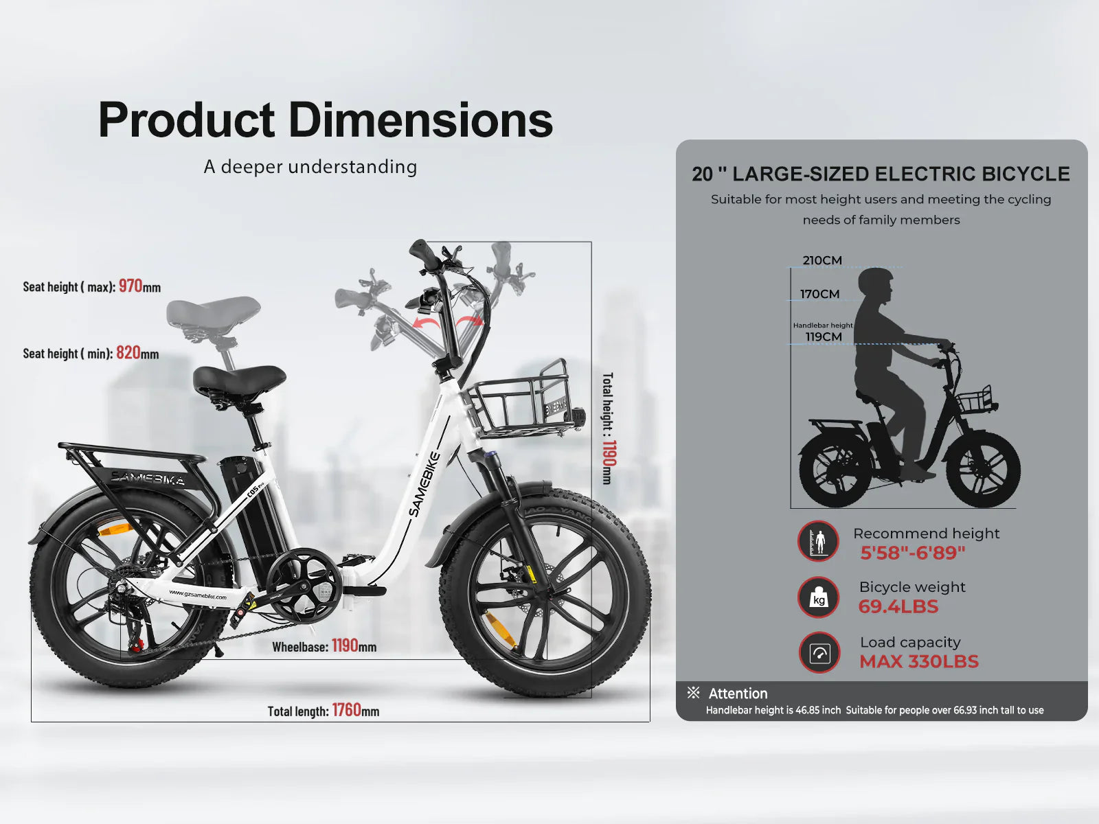 C05 Pro Step-through Folding Ebike – 36V 13Ah 55+Nm Torque 20×4.0"