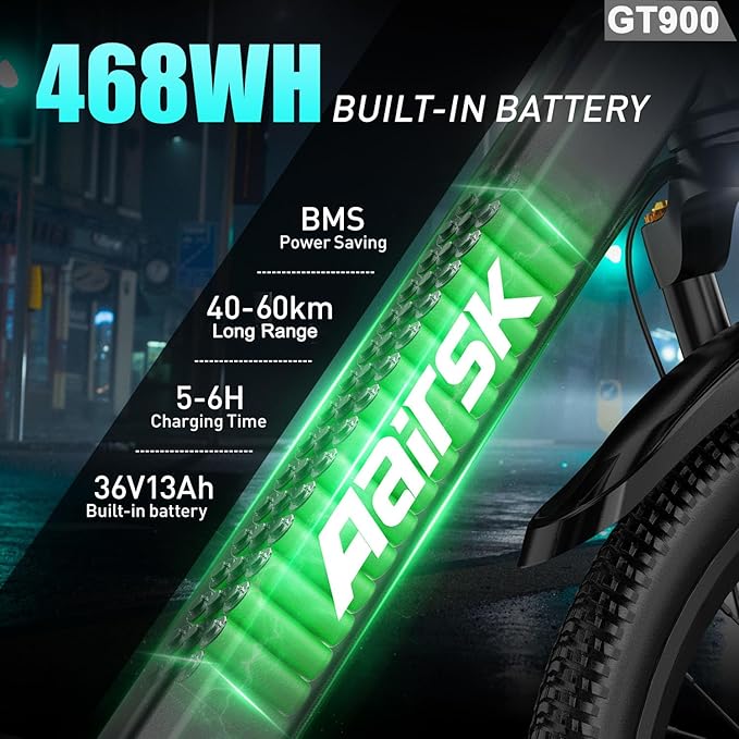 Aairsk GT900 Electric Mountain Bike - 25MPH, 40mi Range, 750W Motor