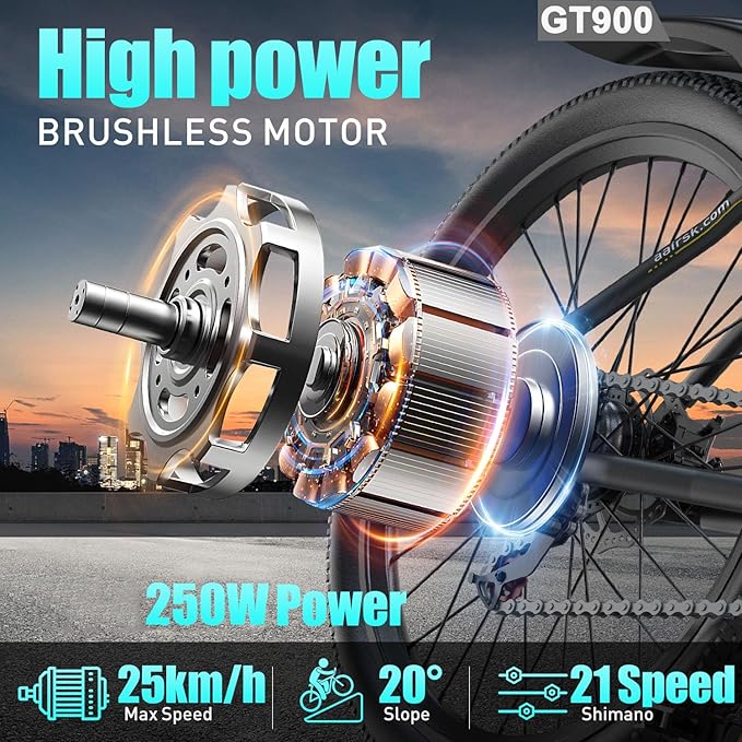 Aairsk GT900 Electric Mountain Bike - 25MPH, 40mi Range, 750W Motor