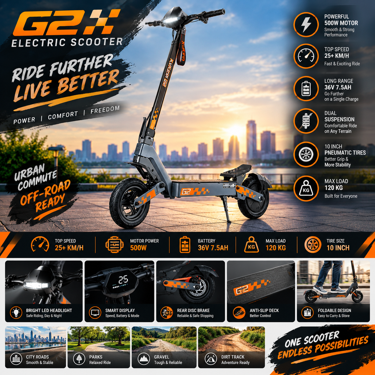 KuKirin G2 Master Dual Motor Electric Scooter – 2×1000W, 52V 20.8Ah, up to 70 km