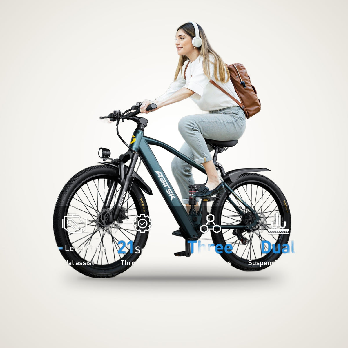Aairsk GT900 Electric Mountain Bike – 750W, Full Suspension, 21-Speed